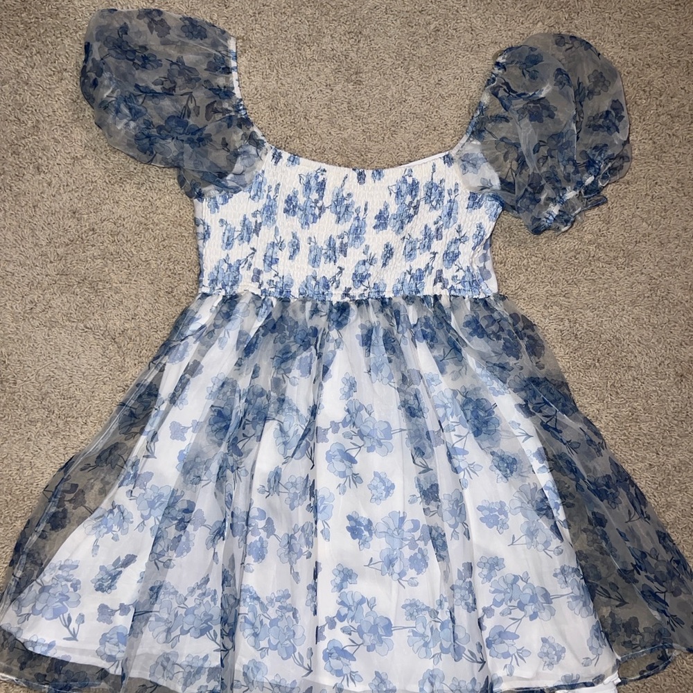 Altar’d State Blue Floral Puff Sleeve Babydoll Dress – Size M